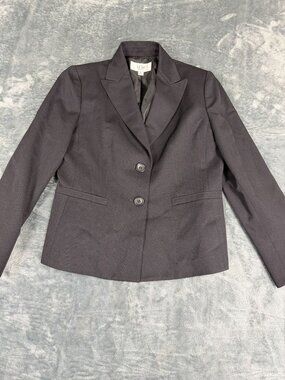 Le Suit Petite Womens Black Pinstripe Two-Button Blazer 8P Fully Lined